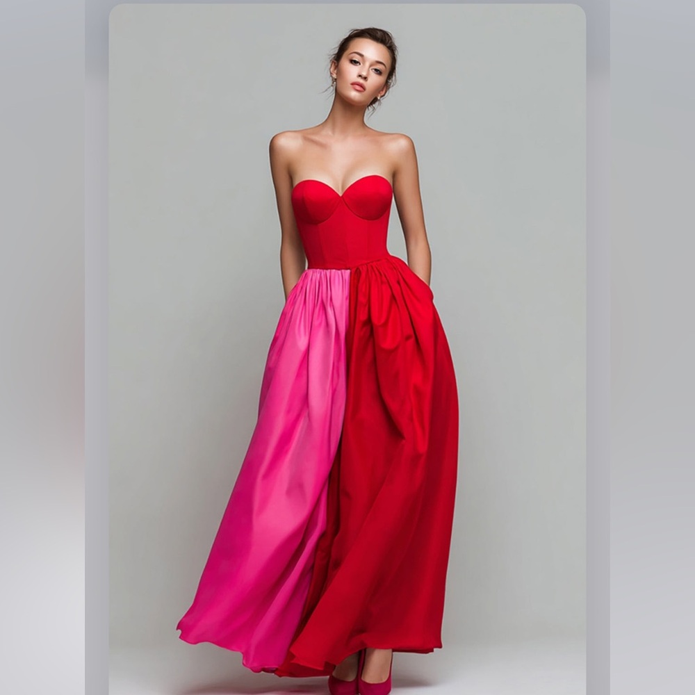 Size 4 Red and Fuchsia Color Block Gown - Prom! - Picture 6 of 6
